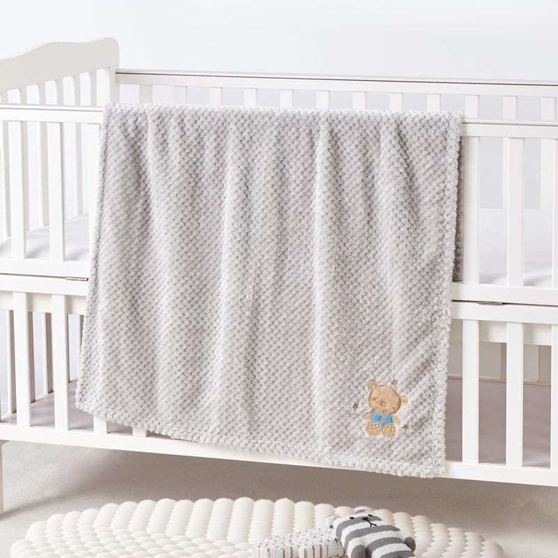 Crevent 2Pcs 30''X40'' Cute Cozy Fluffy Warm Baby Blankets For Infants Toddlers' Bedding Crib Cot Stroller - Grey Cloud + Baby Bear - Image 3