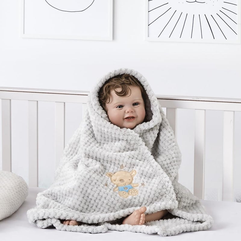 Crevent 2Pcs 30''X40'' Cute Cozy Fluffy Warm Baby Blankets For Infants Toddlers' Bedding Crib Cot Stroller - Grey Cloud + Baby Bear - Image 5