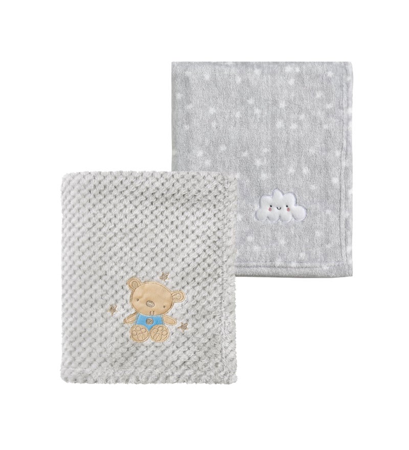Crevent 2Pcs 30''X40'' Cute Cozy Fluffy Warm Baby Blankets For Infants Toddlers' Bedding Crib Cot Stroller - Grey Cloud + Baby Bear - Image 1