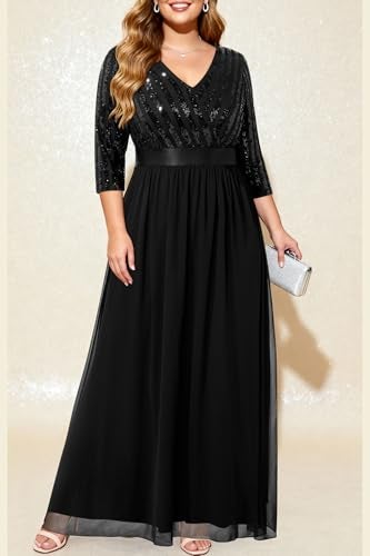 Talisea Black Formal Dresses for Women Plus Size Long Gowns Evening Ball Elegant Gala Mother of Bride Sequin Prom Dress - Image 2