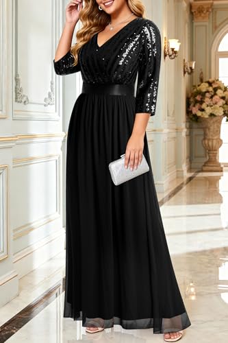 Talisea Black Formal Dresses for Women Plus Size Long Gowns Evening Ball Elegant Gala Mother of Bride Sequin Prom Dress - Image 5