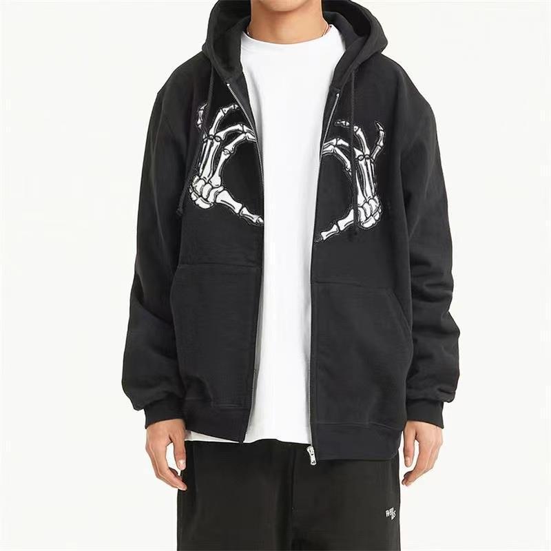 Gothic Butterfly Skull Zip Hoodie for Couples Black  - Image 4