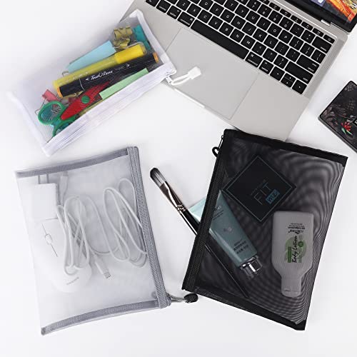 Sinzip 12 Pieces Zipper Nylon Mesh Pouch, Mesh Cosmetic Bags Makeup Bags Pencil Case, Multipurpose Travel Bags for Cosmetic School Office Supplies and Travel Accessories (Black, A5+B6) - Image 3