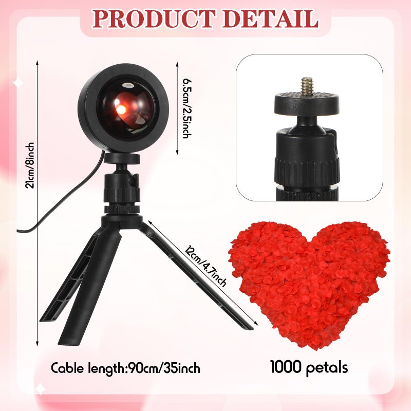 Glooglitter Heart Shaped Projection Lamp with 1000 Rose Petals Valentine's Day Sign Novelty Indoor Lamps USB Powered Romantic Night Light for Him Room Decorations Marry Me Proposal Weddings (Red) - Image 2