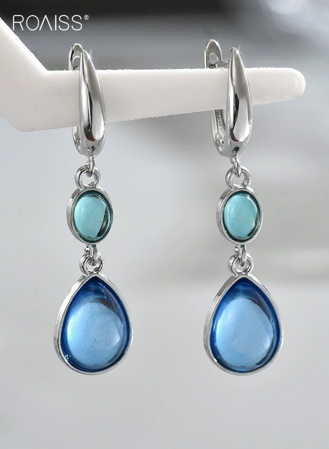 roaiss Vintage Style Jewelry Geometrically Set with Gemstone Design High End Earrings Versatile Long Drop Ear Accessories - Image 1