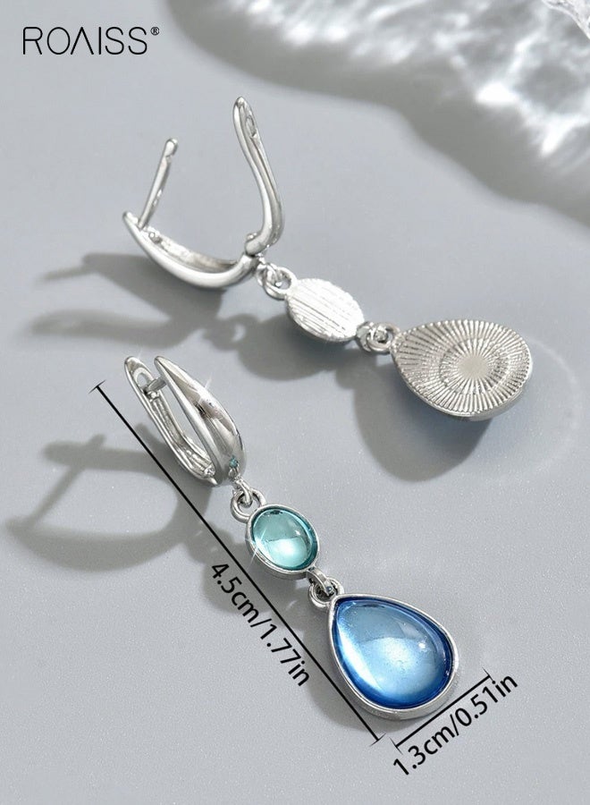 roaiss Vintage Style Jewelry Geometrically Set with Gemstone Design High End Earrings Versatile Long Drop Ear Accessories - Image 2