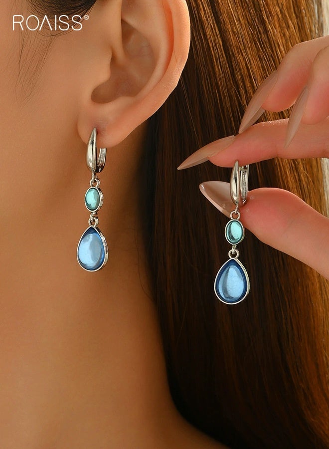 roaiss Vintage Style Jewelry Geometrically Set with Gemstone Design High End Earrings Versatile Long Drop Ear Accessories - Image 5