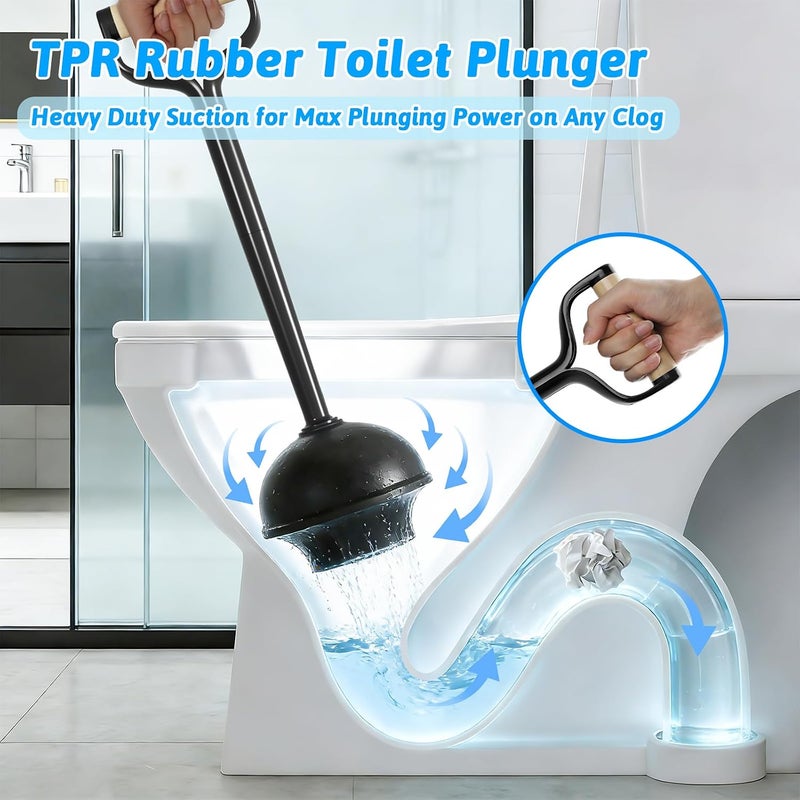 Sellemer مجموعة فرشاة المرحاض والمكبس، رأس بتصميم منحني للتنظيف العميق، فرشاة وعاء المرحاض ومكبس للخدمة الشاقة مع حامل لتنظيف الحمام، أسود، عبوة من 2 قطعة - Image 3