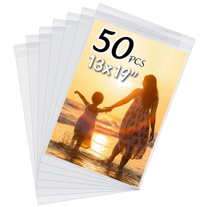 50 PACK ACIDFREE CRYSTAL CLEAR SLEEVES STORAGE BAGS FOR 13X19 ART PRINTSPICTURESPHOTOSFRAMING MAT MATTES BAG SIZE 13 25X19 12