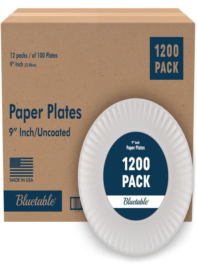 Bluetable 9 Inch Paper Plates Bulk - 1200 Count - Uncoated White 9” Dinner Plate Pizza Plate Decorative Craft Paper Plates Disposable Plates [1200 Pack/Case] - Image 1