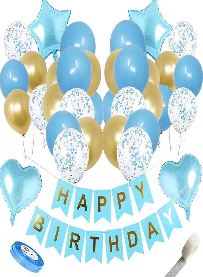 Secret Birthday Party Decoration Kit Happy Birthday Banner Confetti Balloons Foil Stars Love Balloon for Birthday Party Decorations Party Supplies Blue)