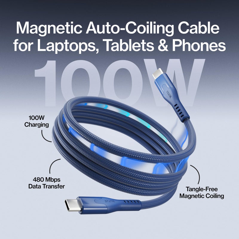 Statik MagStack Pro USB C to USB C Cable, Magnetic Type C Charger Fast Charging Cord, On The Go Magnetic Charging Cable for Car, Compatible with 16 Pro Max, 15, Galaxy S21 S20 Ultra, Navy 100W 3FT/1M - Image 2
