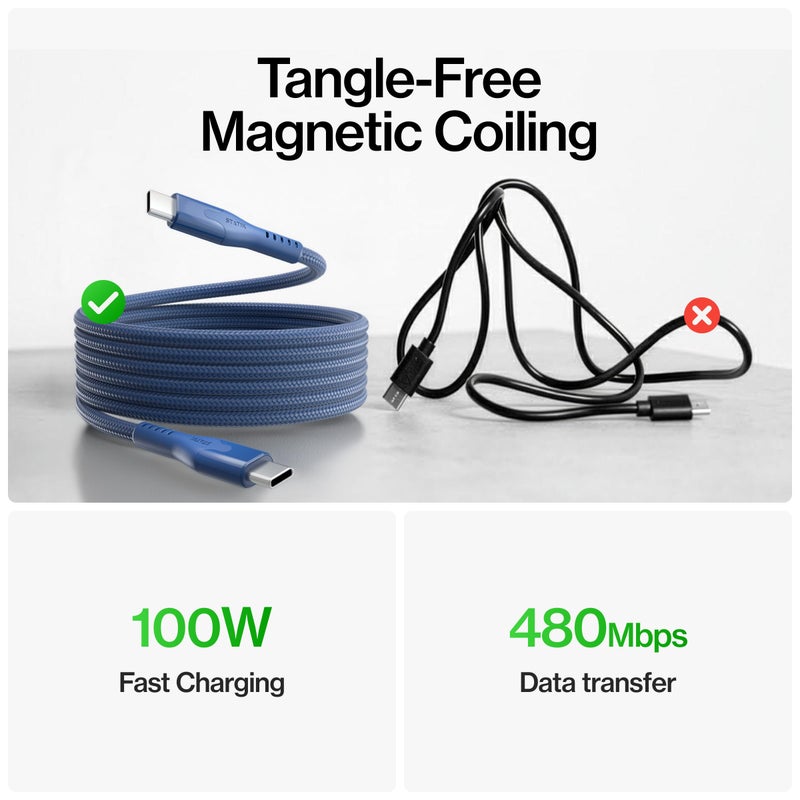 Statik MagStack Pro USB C to USB C Cable, Magnetic Type C Charger Fast Charging Cord, On The Go Magnetic Charging Cable for Car, Compatible with 16 Pro Max, 15, Galaxy S21 S20 Ultra, Navy 100W 3FT/1M - Image 3