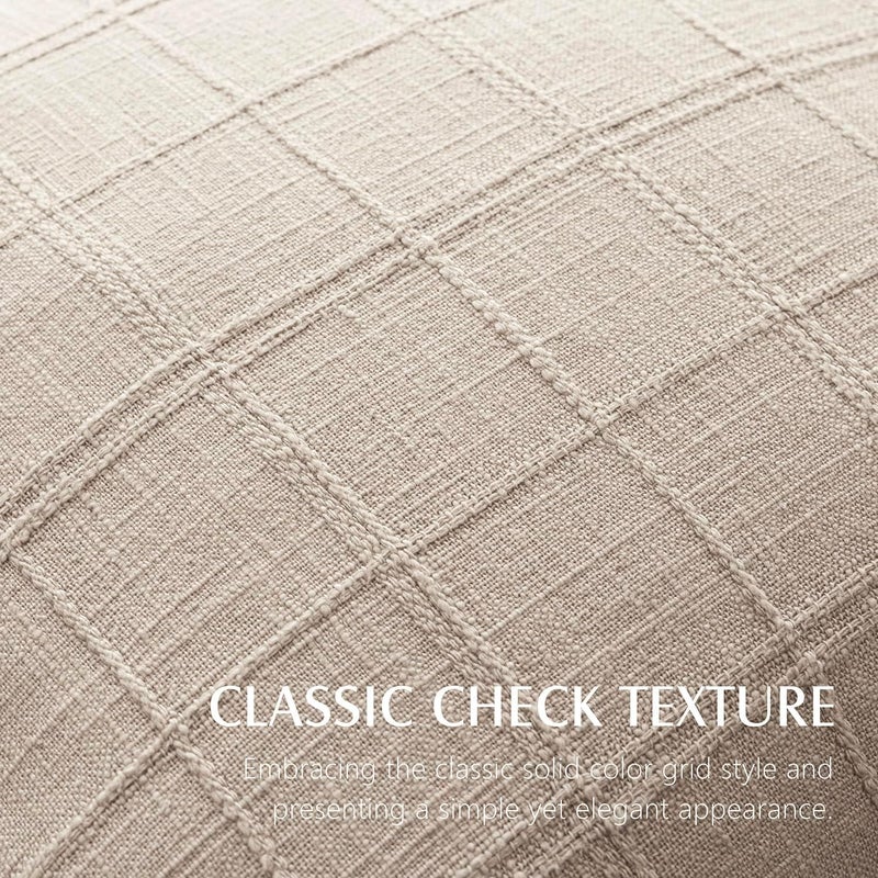 Foindtower Set of 1 Decorative Linen Check Throw Pillow Cover Neutral Farmhouse Vintage Cushion Cover Modern Boho Home Decor for Sofa Chair Couch Bedroom Living Room,16×16 Inch,Natural Linen - Image 2