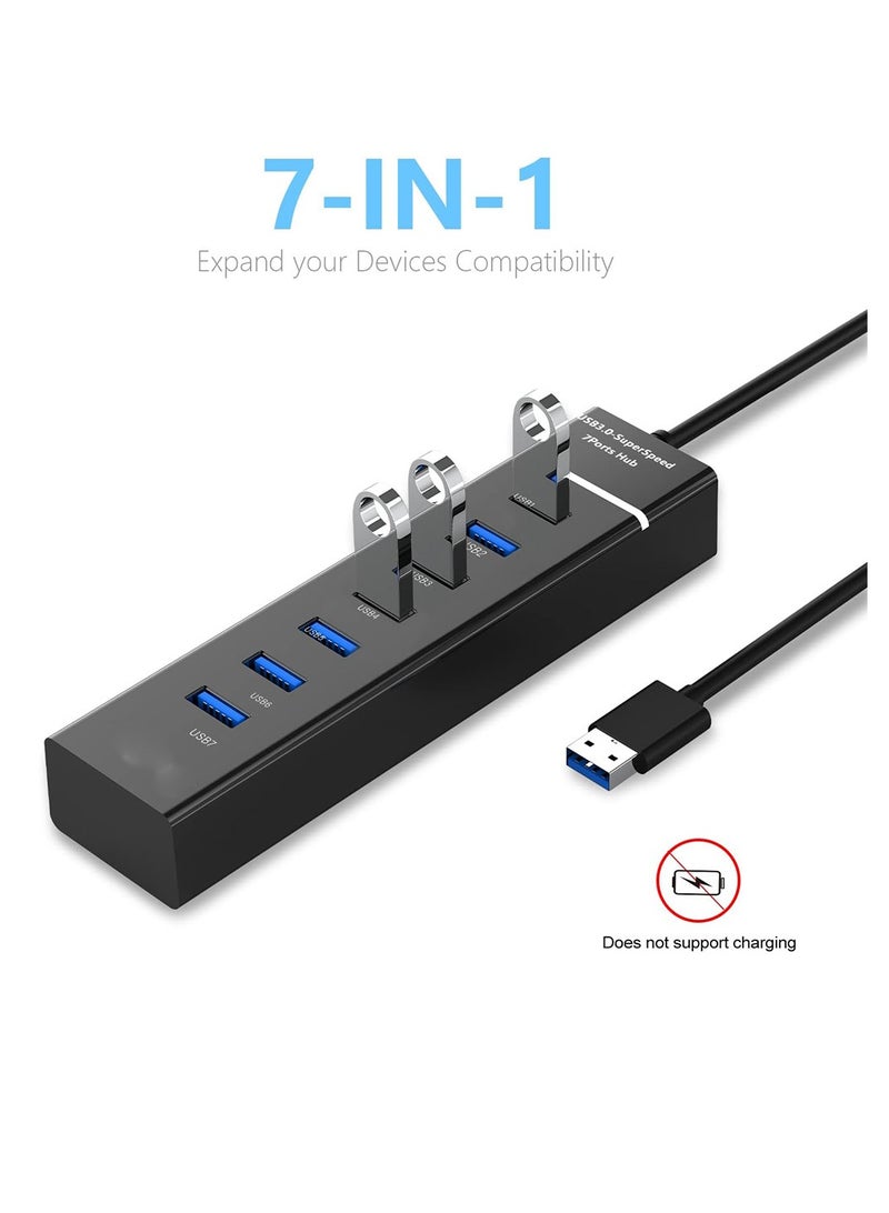 7-Port USB 3.0 Hub, USB Hub Splitter with Long Cable for Laptop, PC, MacBook, Mac Pro, Mac Mini, iMac, Surface Pro and More - Image 2