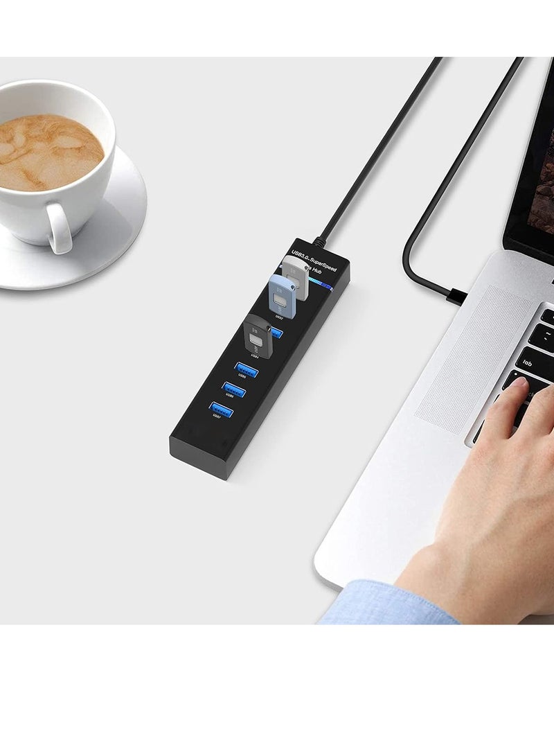 7-Port USB 3.0 Hub, USB Hub Splitter with Long Cable for Laptop, PC, MacBook, Mac Pro, Mac Mini, iMac, Surface Pro and More - Image 5