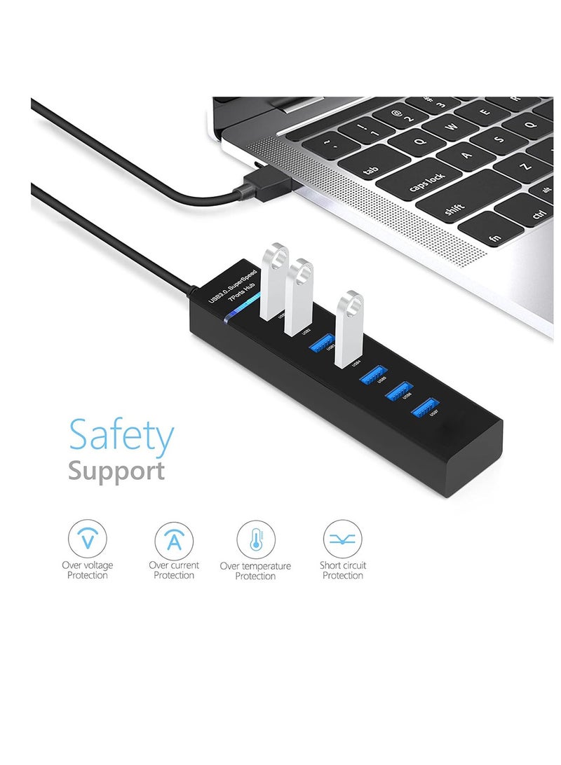 7-Port USB 3.0 Hub, USB Hub Splitter with Long Cable for Laptop, PC, MacBook, Mac Pro, Mac Mini, iMac, Surface Pro and More - Image 4