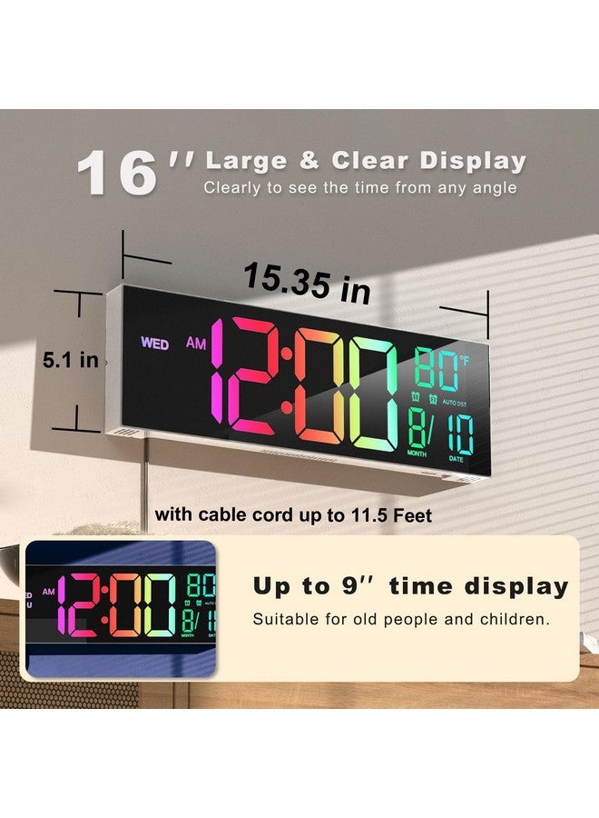 JALL 16" Large Digital Wall Mount Clock, Count Down Timer with Remote, Alarm, Big LED, 8 RGB Color, DST, Temperature for Living Room Classroom Desk, Xmas, Birthday Gift for Senior Men Women Mom Dad - Image 1