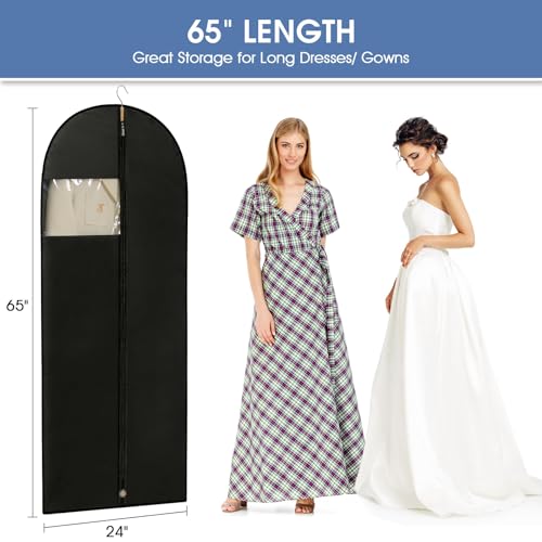 Perber Dress Bags for Gowns, 65'' Long Garment Bags for Hanging Clothes, Dress Garment Bag, Black Dress Bag with Clear Window for Dresses, Coats, Uniforms（5 Packs） - Image 2