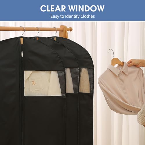 Perber Dress Bags for Gowns, 65'' Long Garment Bags for Hanging Clothes, Dress Garment Bag, Black Dress Bag with Clear Window for Dresses, Coats, Uniforms（5 Packs） - Image 3