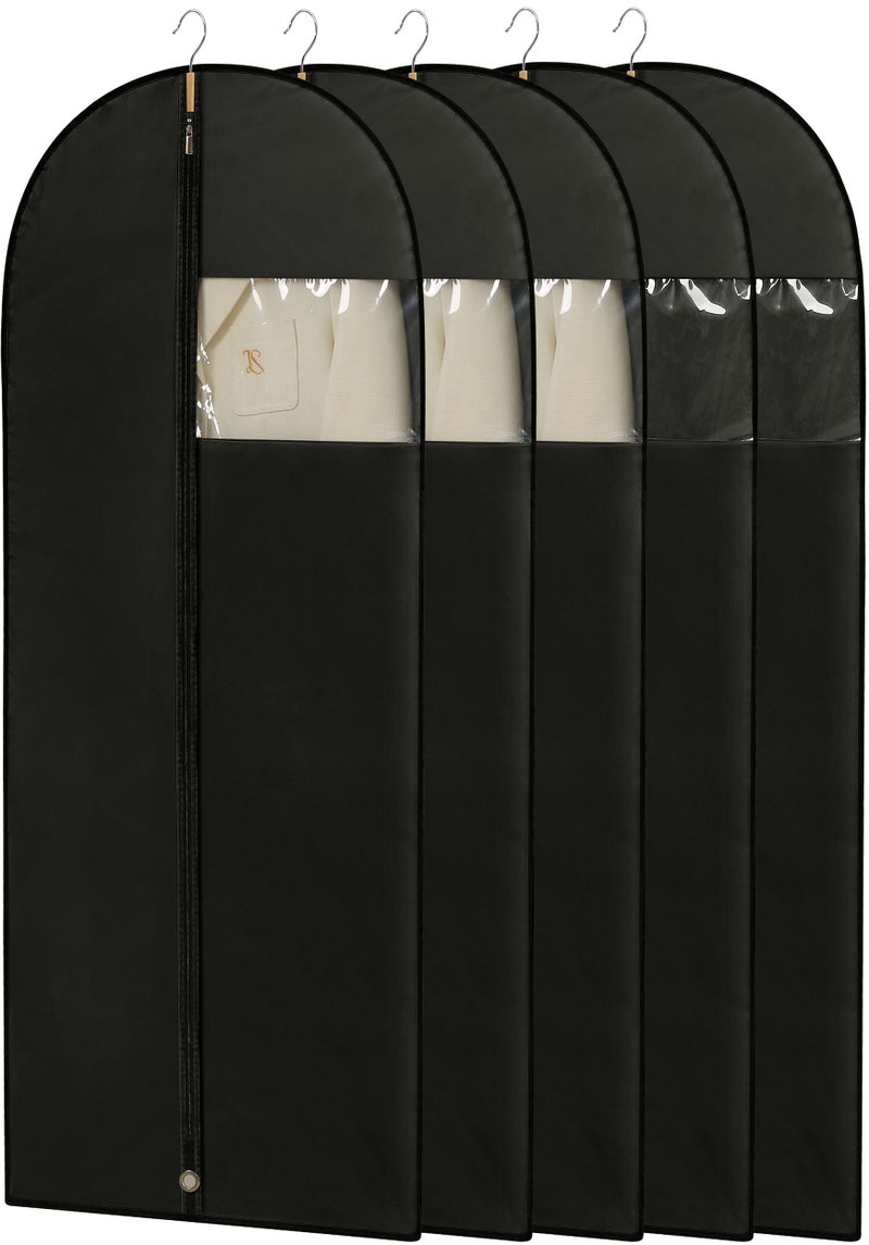 Perber Dress Bags for Gowns, 65'' Long Garment Bags for Hanging Clothes, Dress Garment Bag, Black Dress Bag with Clear Window for Dresses, Coats, Uniforms（5 Packs） - Image 1