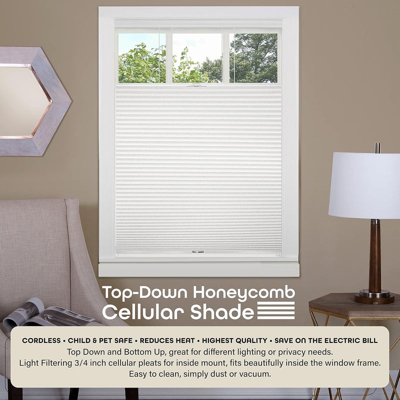 Achim Cordless Cellular Pleated Window Shades - 35 Inch Width, 64 Inch Length - White - Light Filtering Top-Down Honeycomb Pull Down Blinds for Windows and Skylights by Home Decor - Image 2