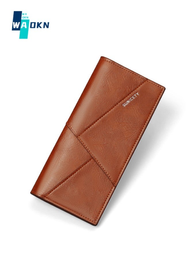 Unisex Multifunctional Anti-theft Swipe Wallet, Retro Soft Leather Long Card Holder Suitable for Men and Women, Student Ultra-thin Spliced Coin Purse