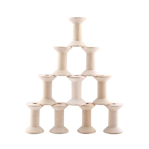 FVIEXE 40PCS Wooden Spools for Crafts, Unfinished Empty Thread Spool, Wooden Ribbon Spools for Arts DIY Wood Projects, Bobbins for Wire Weaving (47mm x 30mm) - Image 4
