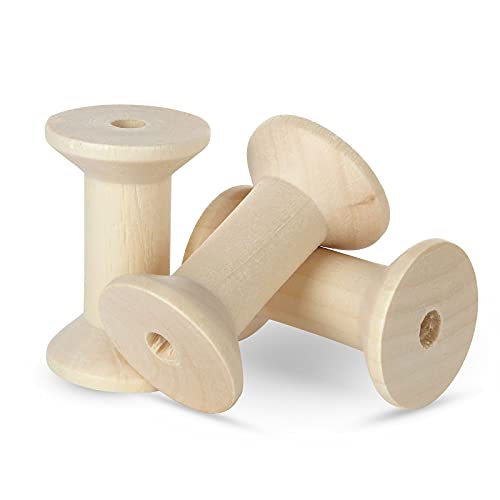 FVIEXE 40PCS Wooden Spools for Crafts, Unfinished Empty Thread Spool, Wooden Ribbon Spools for Arts DIY Wood Projects, Bobbins for Wire Weaving (47mm x 30mm) - Image 3
