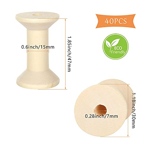 FVIEXE 40PCS Wooden Spools for Crafts, Unfinished Empty Thread Spool, Wooden Ribbon Spools for Arts DIY Wood Projects, Bobbins for Wire Weaving (47mm x 30mm) - Image 2