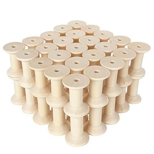 FVIEXE 40PCS Wooden Spools for Crafts, Unfinished Empty Thread Spool, Wooden Ribbon Spools for Arts DIY Wood Projects, Bobbins for Wire Weaving (47mm x 30mm) - Image 1