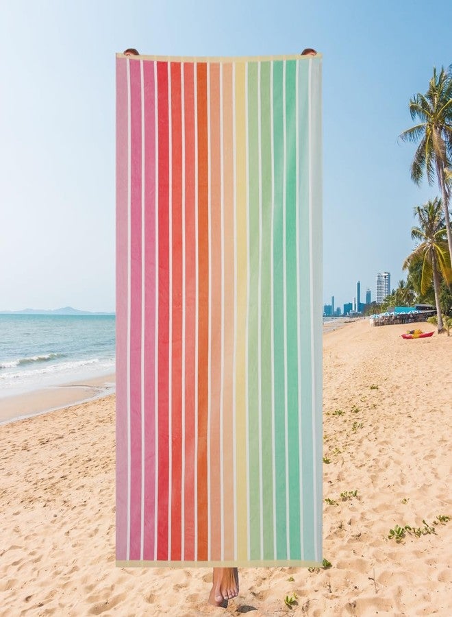 CREEVA Pastel Rainbow Stripe Beach Towel - Soft Multi-Tone, 105 x 180 cm - Image 1
