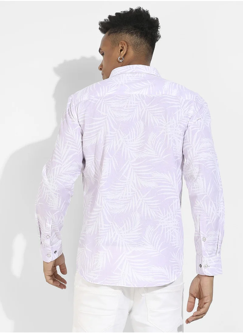 Campus Sutra Men's Lilac Contrast Pinstriped Shirt