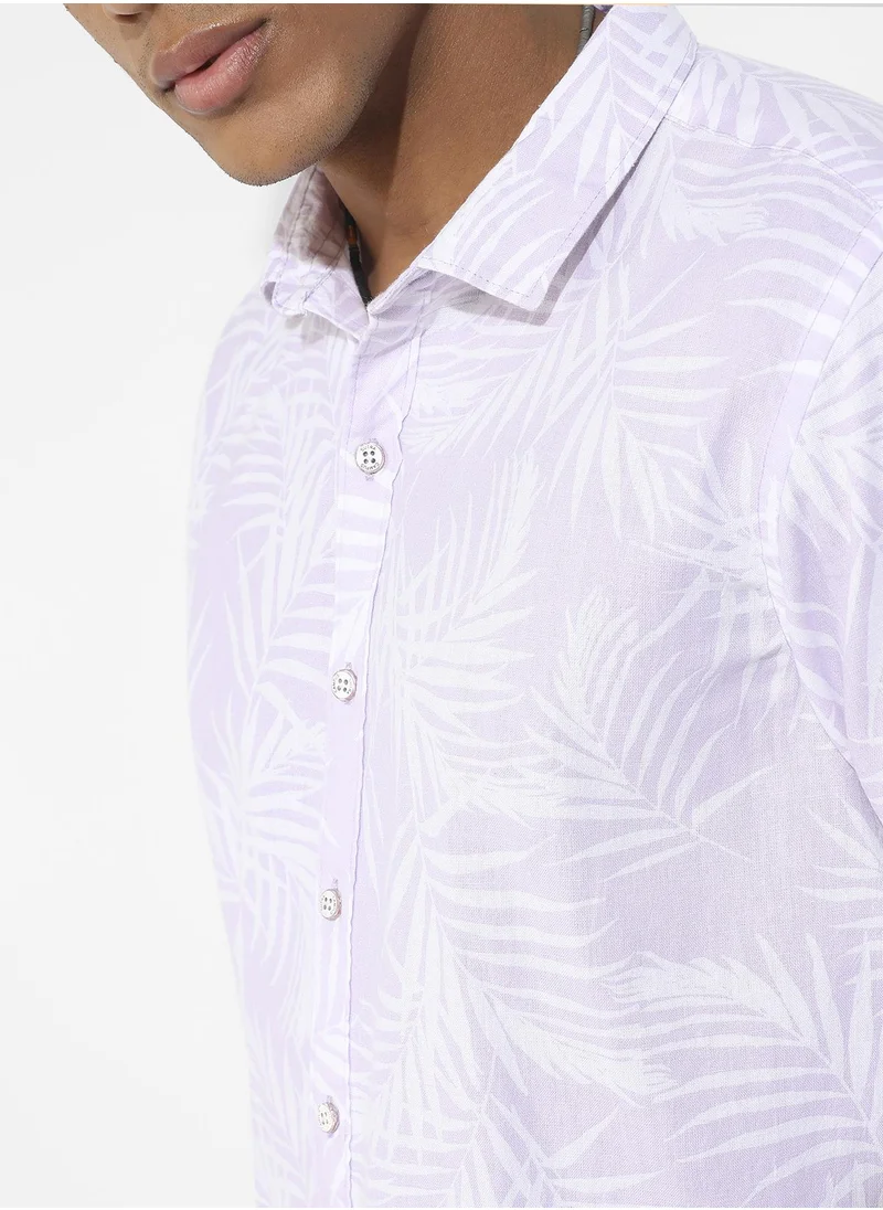 Campus Sutra Men's Lilac Contrast Pinstriped Shirt