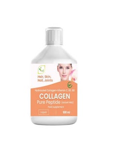 Liquid Collagen Peptides Supplement Faster Absorption Dietary Hydrolyzed Drink Skin Muscles Hair Nail Growth For Women Men Unflavored 500 Ml (Sugar Free)