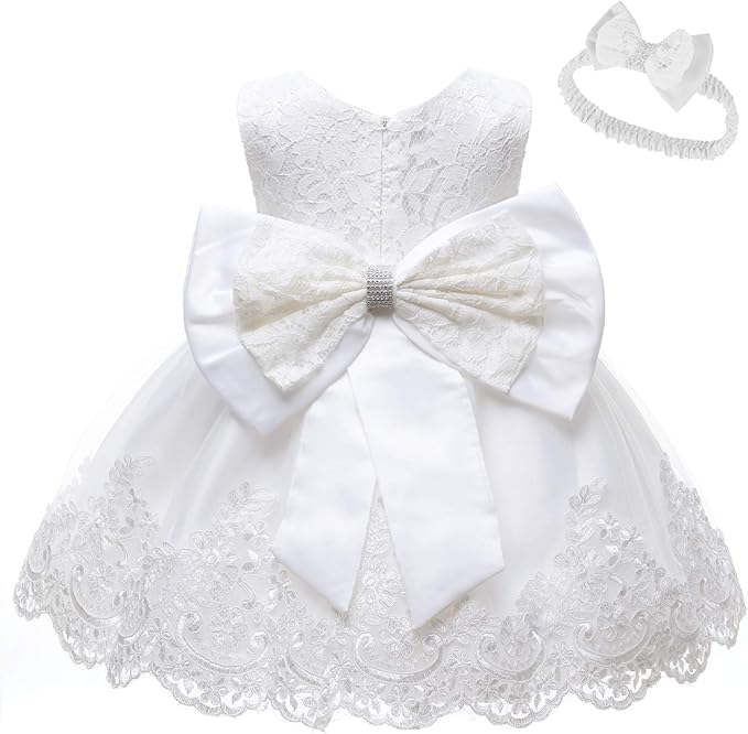 LZH Christening Dresses for Baby Girl 0-3 Months, Baby White Dress,Baptism Dresses for Baby Girl Party Dress Pageant - Image 1