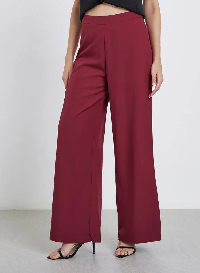 Styli Styli Burgundy Wide Leg Trousers