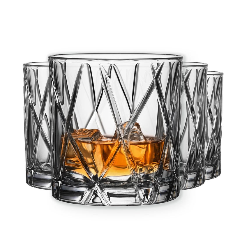 Orrefors City Double Old Fashioned Glass Set of 4  11 Fl Oz Asymmetric Design Glassware for Whiskey Bourbon Gin Serving Cocktails  Margaritas Dishwasher Safe