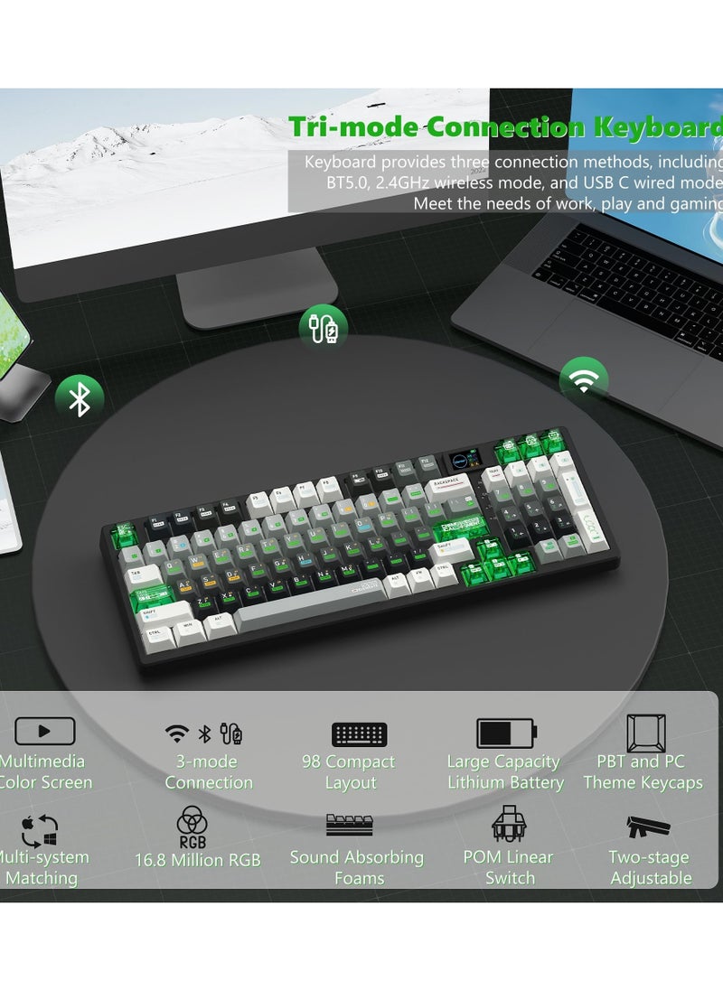 M90 Wireless Mechanical Keyboard with Multimedia Display,Tri-Mode BT/2.4G/USB-C Gaming Keyboard,Hot Swappable Custom Keyboard RGB,POM Linear Switch,PBT Keycaps for PC/Tablet/Xbox/PS4/PS5