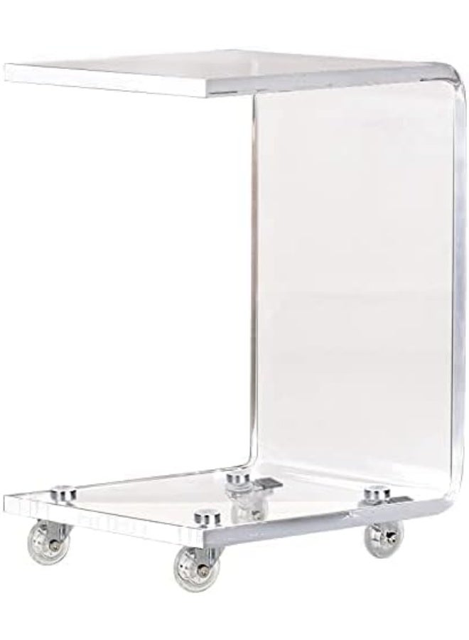 Slasa Clear Mobile Acrylic C-Shaped End Table, 10mm Thick Transparent Sofa Side Table with Wheels, Portable Snack & Coffee Table for Living Room, Bedroom & Office, Small Space Use, 30x30x55cm - Image 1