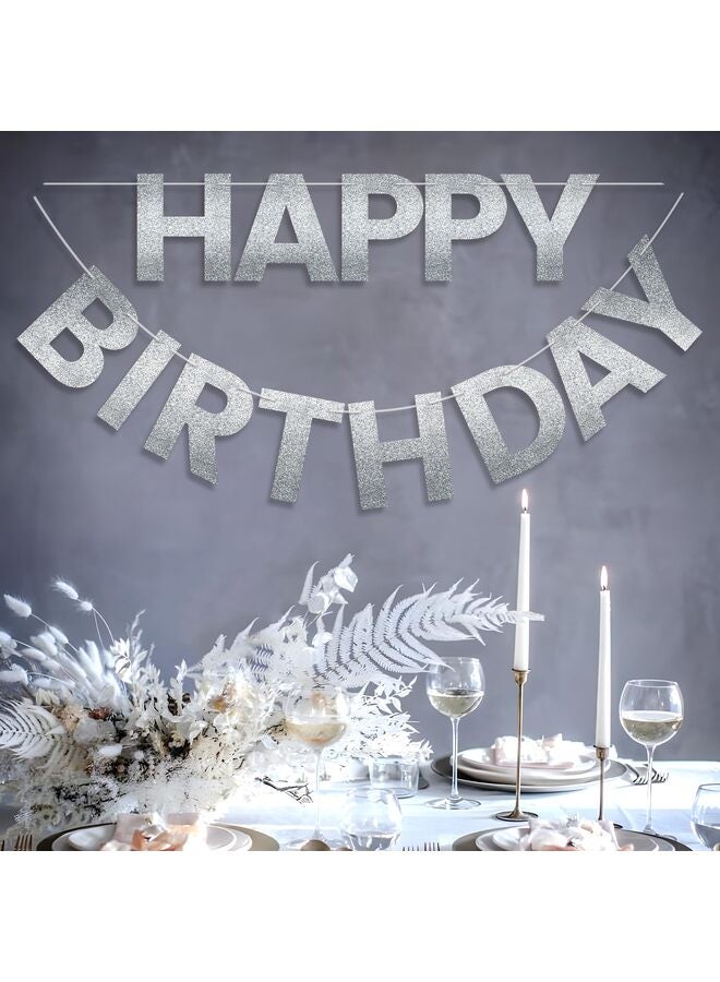 Happy Birthday Banner 9ft Silver Glitter - Pre-Strung No DIY Backdrop Sign for Parties, Adults, Kids, Boys Girls - Birthday Decorations Party Supplies - Image 4