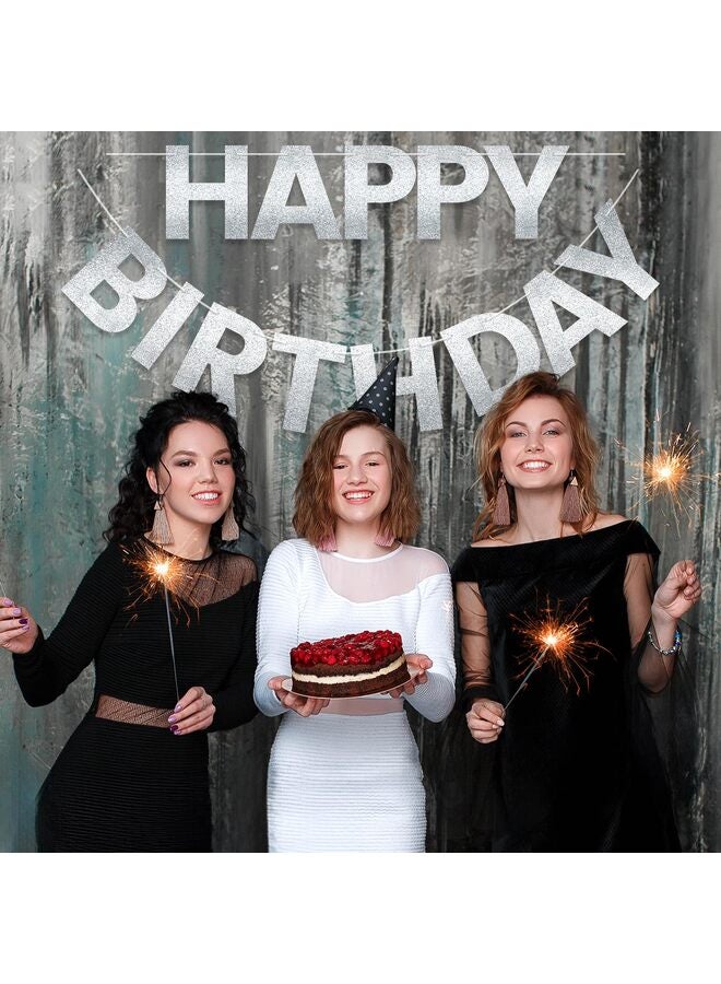 Happy Birthday Banner 9ft Silver Glitter - Pre-Strung No DIY Backdrop Sign for Parties, Adults, Kids, Boys Girls - Birthday Decorations Party Supplies - Image 3