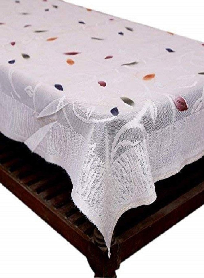 Groki Cotton Rectangle Shape 4 Seater Table Cover, Anti-Skid, Attractive Design Center Tablecloth, Size - 40x60In, White. - Image 1