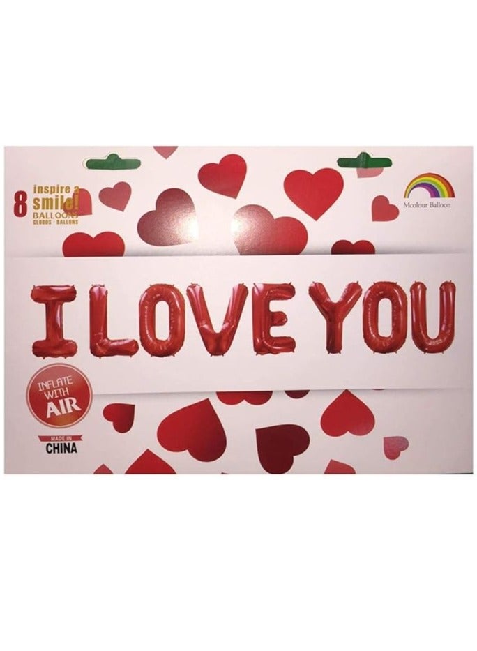 I Love You Text Red Balloons 8 Pieces Valentine Wedding Anniversary Party Decorations - Image 1