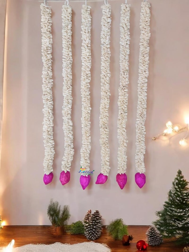 JOYNAGAR JOYNAGAR 6pcs Lotus Hanging Floral Wall Hangings for Temple Decor 25 ft Each 6pcs Set Diwali Decoration for Home with Artificial Flowers Toran for Mandir Pooja Room Decoration Items 