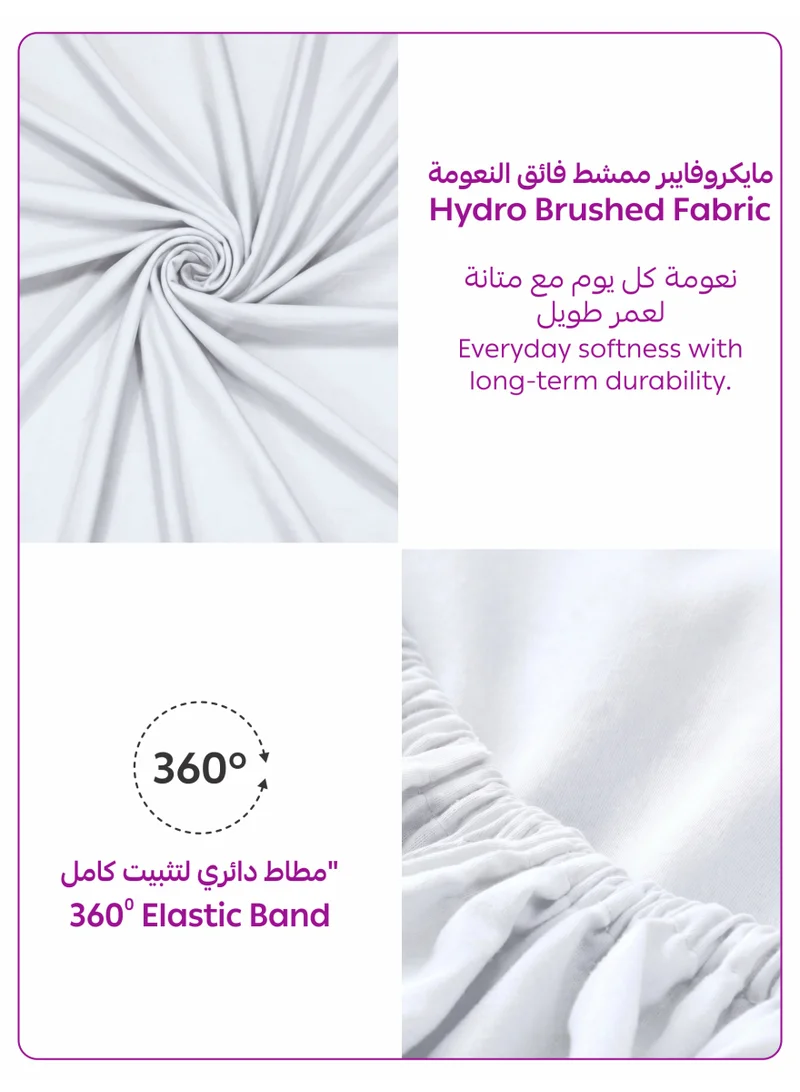 Donetella Bright White 1 Pcs Queen Fitted Sheet 160x200 cm | OEKO-TEX Certified Brushed Microfiber Deep Pocket Sheet with All Around Elastic | Ultra Soft, Wrinkle Resistant, Easy Care, Safe for Sensitive Skin  | Best Price UAE