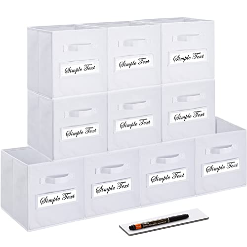 artsdi Fabric storage cubes (Set of 10) 11 Inch Cube Storage Bin, cube storage with 8 Labels Window Cards & a Pen, Foldable cube organizer bins, 11x11 storage bin, Cubby Organizer bins, White - Image 1