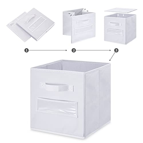 artsdi Fabric storage cubes (Set of 10) 11 Inch Cube Storage Bin, cube storage with 8 Labels Window Cards & a Pen, Foldable cube organizer bins, 11x11 storage bin, Cubby Organizer bins, White - Image 4