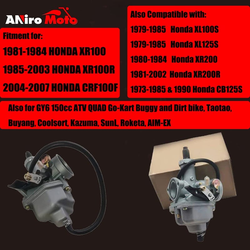 Aniro Moto مكربن متوافق مع هوندا XR100 (1981-1984) XR100R (1985-2003) CRF100F (2004-2007) (يناسب: XR100 XR100R CRF100F) - Image 2