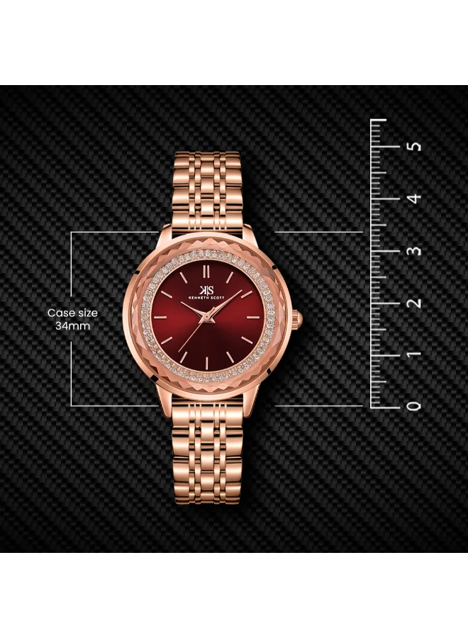 KENNETH SCOTT Red Women's Stainless Steel Analog Watch K22532-RBKR - 34 mm for Women | Best Price UAE